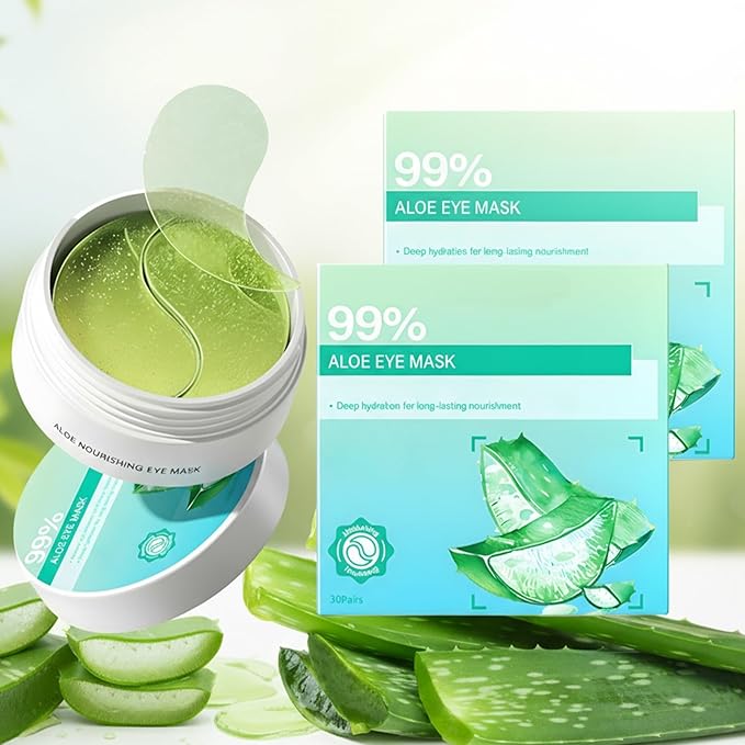 Belluxe 2 Pack Aloe Vera Eye Mask – 60 Pairs, 120pcs | Soothing & Hydrating Eye Gel Patches for Dark Circles & Puffiness, Gentle Eye Care for Sensitive Skin