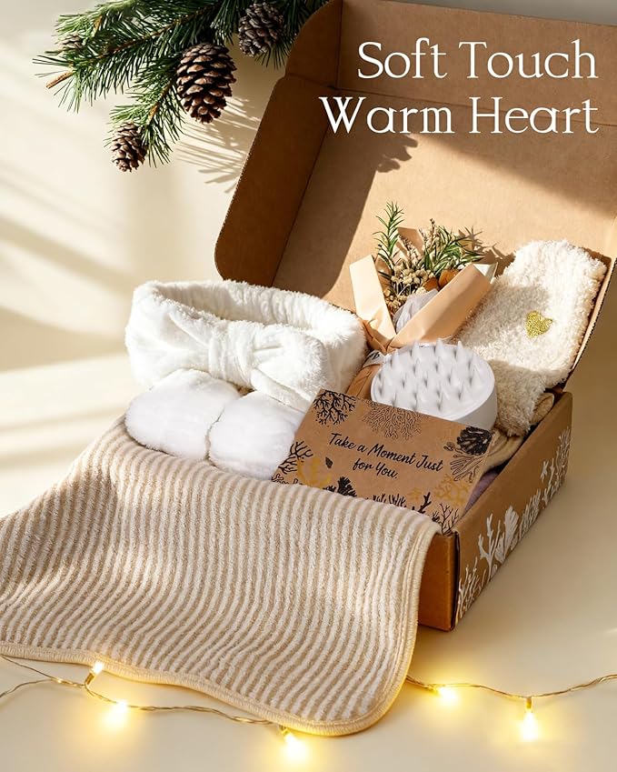 Coralogo Natural Spa Gift Baskets - Natural Pampering Spa Set, Self-Care Get Well Soon Basket,Thank You Gifts, Unique 11pcs Gift Set for Women Wife Mom Her Birthday Valentines Day Mothers Day