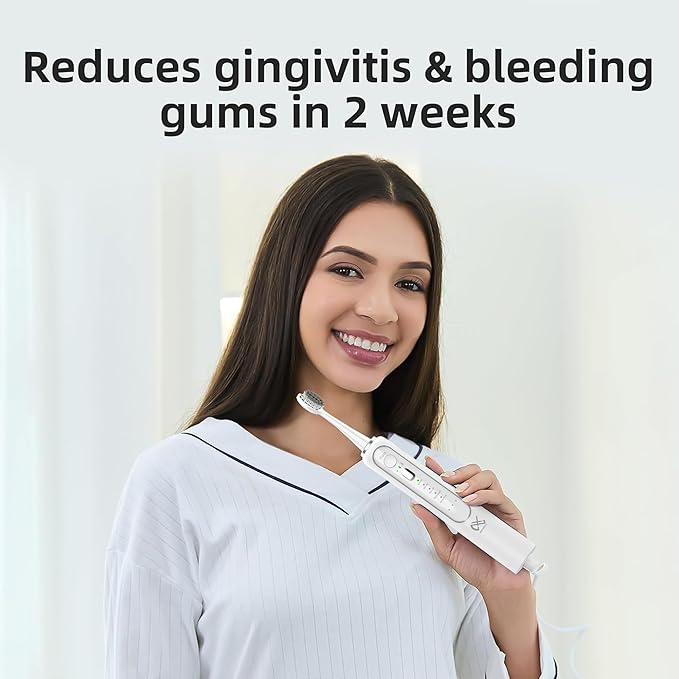 Alfelix Professional Flossing Electric Toothbrush with Water Flosser, Water Flossers for Teeth 2 in 1 Toothbrush and Water Flosser Combo, Sonic Electric Toothbrush Cordless Flossing Brush (White)
