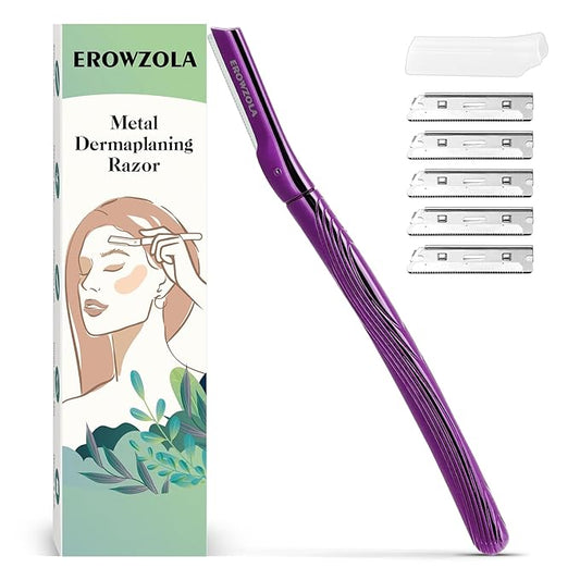 Eyebrow Razor, Face Razors for Women and Men, Reusable Metal Handle with 6 Refill Blades, Eyebrow Trimmer with Precision Cover, Dermaplane Razor, Skin Care Tool, Purple