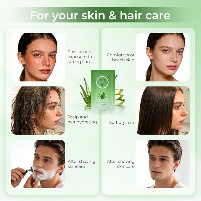 Travel Size Aloe Vera Gel Bulk Mini Natural Organic Aloe Vera Lotion, Individually Wrapped Moisturizer Soothing After Sun Aloe Cream for Face Body Skin Care Outdoor Vacation 0.34 Fl Oz (Pack of 100)