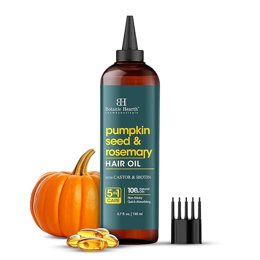 Botanic Hearth Hair Oil for Hair Growth & Hair Relaxer | Strengthening Dry, Frizzy, Damaged Hair & Scalp Treatment | Rosemary & Pumpkin Hair Oil – 6.7 Fl Oz