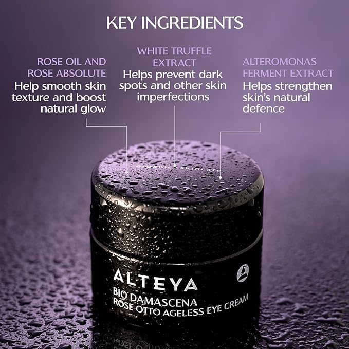 Alteya Organics Eye Cream Certified Organic Skin Care 0.51 Fl Oz/15 mL Bio Damascena Award-Winning Ageless Eye Contour Cream With Organic Bulgarian Rose Oil Brightening, Nourishing and firming