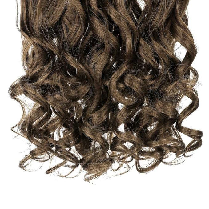 REECHO 24" 1-pack 3/4 Full Head Curly Wave Clips in on Synthetic Hair Extensions HE008 Hair pieces for Women 5 Clips 4.5 Oz Per Piece - Ash Light Brown