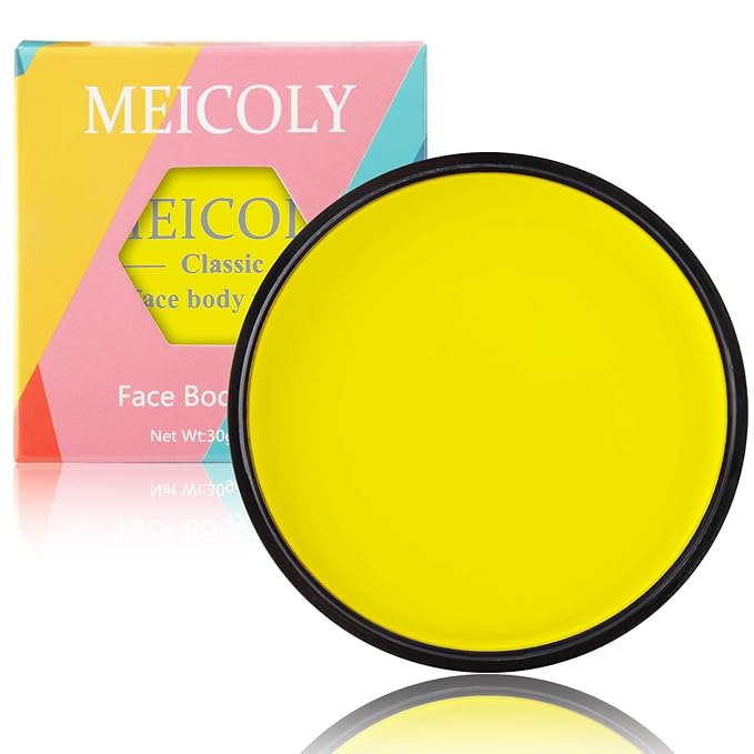 MEICOLY Yellow Face Body Paint, 30g/1.05oz Water Based Washable Body Paint for Halloween Lion Tiger Cosplay Makeup, Single Face Painting for Adults and Children