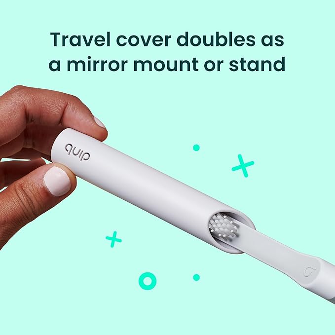 Quip Sonic Electric Toothbrush for Adults - Time Travel & Soft Bristles with Travel Case & Replacement Brush Head - 3 Month Battery Life, Plastic Handle - Marine Blue