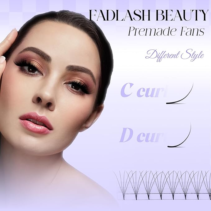 Premade Fan Lashes 0.07C Curl Lash Extension 5D Pre Made Individual Lashes Middle Stem Heat Bonded 9mm Premade Volume Eyelash Extension (0.07C-9mm)