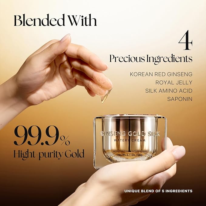 Nature Republic Ginseng Gold Silk Watery Cream 2.11 Oz(60g) | 6 Years Korean Ginseng, 99.9% Pure Gold Premium Skin Care, Anti-Aging Moisturizer, Wrinkle Care with Ginseng Saponins (60g)