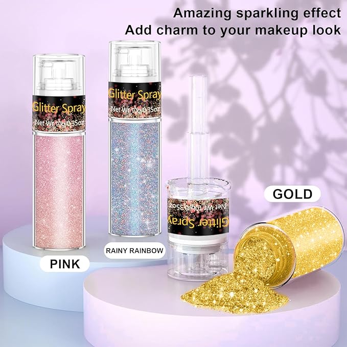 Champagne Gold Body Glitter Spray 10g, Holographic Shimmer Mist for Hair, Face Body, Long-Lasting Festival and Party Makeup Glitter, New Year Eve Glow, DIY Sparkle Powder for Crafts
