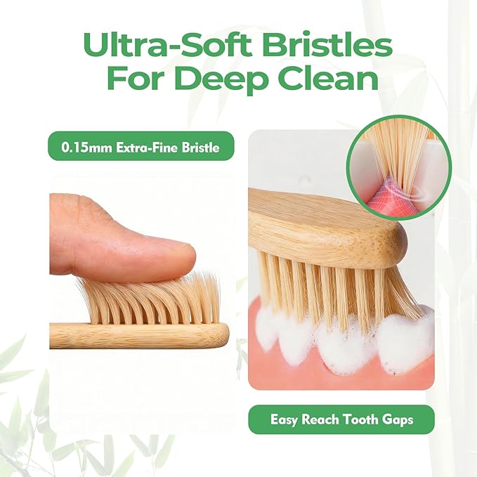 GENKENT Ultra Soft Bamboo Toothbrush, 12 Pack, 0.15mm Bristles