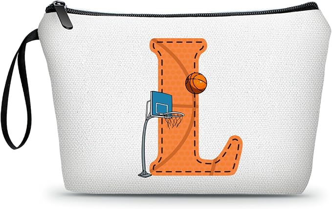 ARIOSEY Basketball Gifts Monogrammed Cosmetic Travel Makeup Bag Basketball Accessories Graduation Birthday Gifts for Girls Coaches Daughters Team Friend Mom Player-L