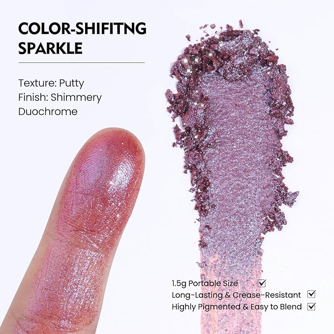 Duochrome Chameleon Eyeshadow, Iridescent Blue-Purple Shift, Pressed Powder, High Pigment Shimmer, Smudge-Proof, Long Wear Eye Makeup, Square Metal Pan, Fits Magnetic Makeup Palettes ( Flushed Lizard)