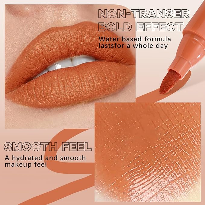 Lip Stain Marker,Nude Orange Lip Tint Stain Pen Orange