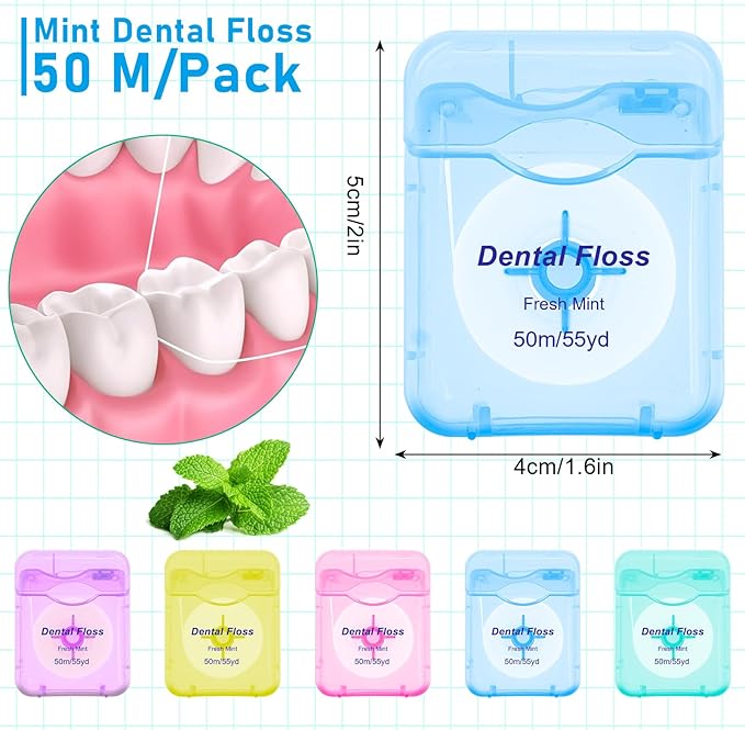 100 Pack Dental Floss Bulk Mint Flavored Floss Travel Oral Care Dental Floss for Teeth and Gum Protection, Each 164 ft/ 50 Meters(Multicolor)