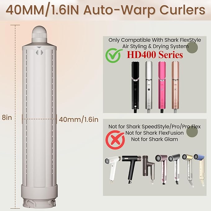1.6in Long Hair Curling Barrel Attachment for Shark FlexStyle, Auto-Wrap Curling Iron Curlers to Create Natural Classic and Textured Waves Loose Curls Waves
