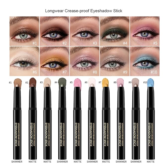 Chifure Eyeshadow Stick, Shimmer and Matte Cream Eye Shadow Brightener Sticks Eyeliner Pencil Crayon, Waterproof Long Lasting Eye Highlighter Stick Makeup,0.056 Oz(#2-Pecan)