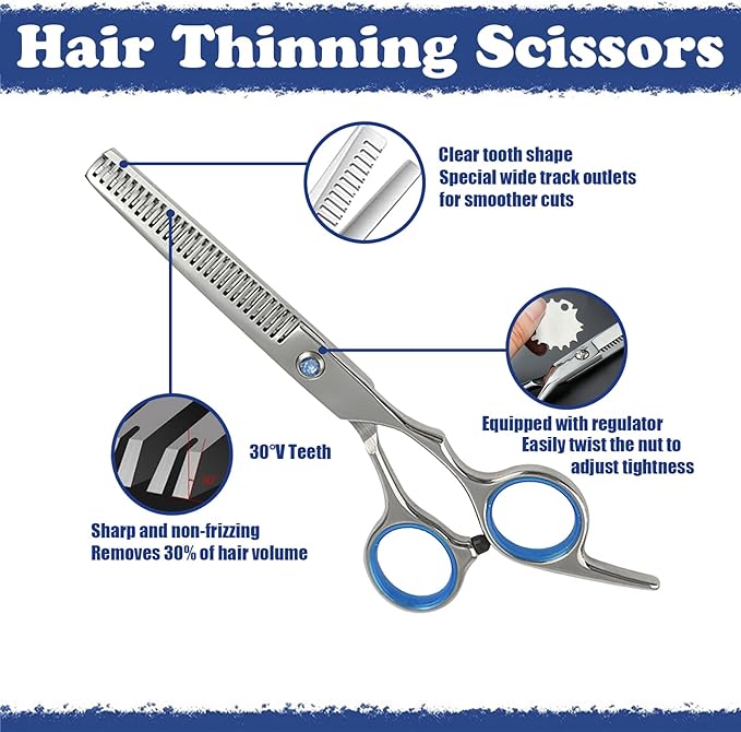 Hair Cutting Scissors Kit,27PCS Professional Stainless-Steel Sharp Barber Professional Hairdressing Shears Set with 6.5 Inch Cutting Scissors,Thinning Shears for Man Woman Adults Kids Home Salon