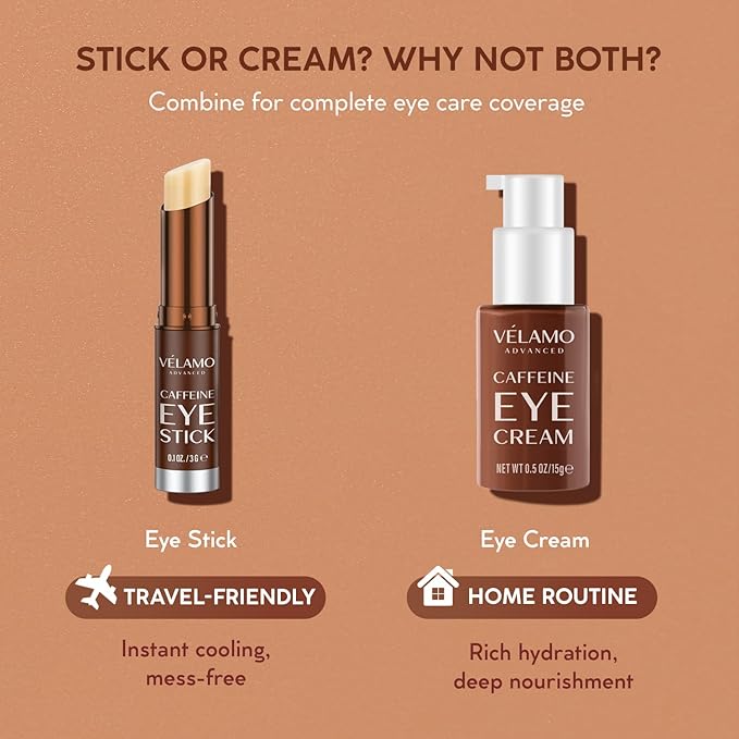 VELAMO ADVANCED Caffeine Eye Stick: Energizing & Hydrating Under Eye Balm for Dark Circles & Puffiness - Travel Essentials, Portable & Perfect for On-the-go Use, 0.1 OZ/3g