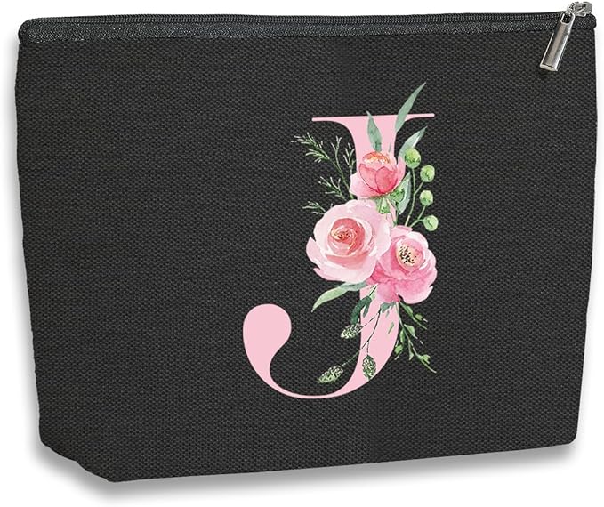 kdxpbpz A-Z Personalized Cosmetic Bag Monogrammed Makeup Bags Bridesmaid Gifts Custom Toiletry Pouch Gifts for Women Mom Best Friend Sister Bride Bridesmaid (J)
