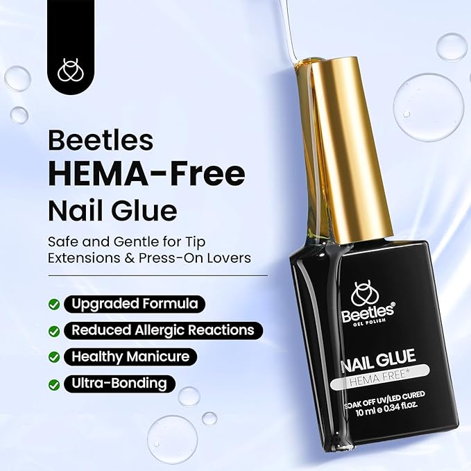 Beetles HEMA-Free Nail Glue Gel - 10ml TPO Free Super Strong Brush U V Nail Glue for Acrylic and Clear Press On Nails, Long Lasting Extension Gel Curing Needed