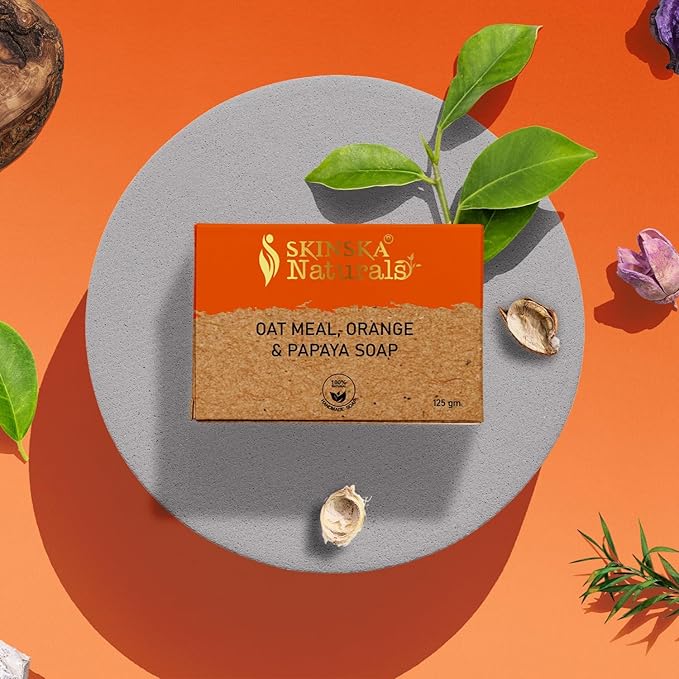 SKINSKA NATURALS Oatmeal Soap For Face & Body, Orange Papaya Soap Bar Cleanser with Fruit Enzymes, Gentle Moisturizing Bar, Refreshed Skin & Smooth Looking For All Skin Type – 4.40 oz