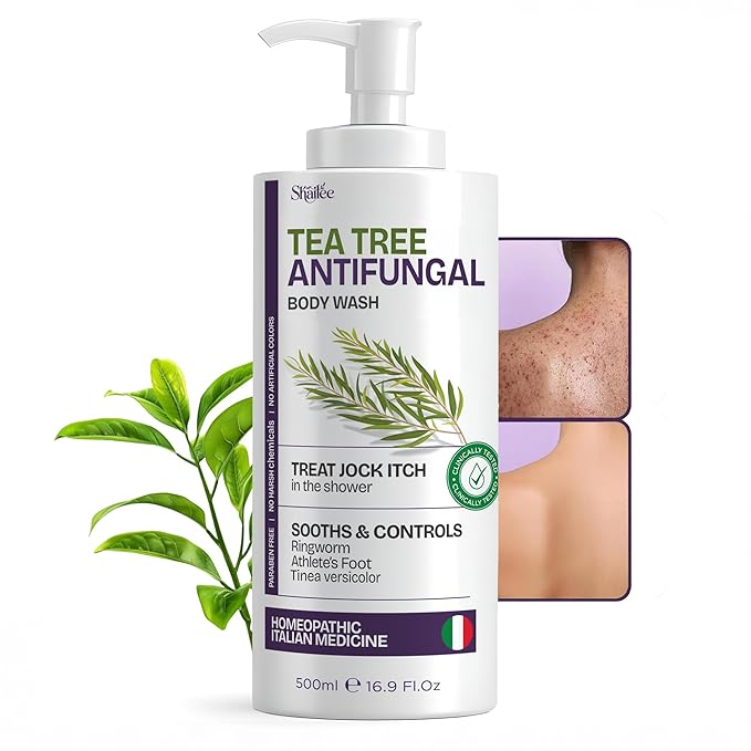 Antifungal Tea Tree Body Wash - Antibacterial Body Wash for Eczema, Jock Itch, Back Acne, Ringworm Treatment for Humans | Antibacterial Soap For Men & Women with 1% Tolnaftate & Tea Tree Oil - 16.9 oz