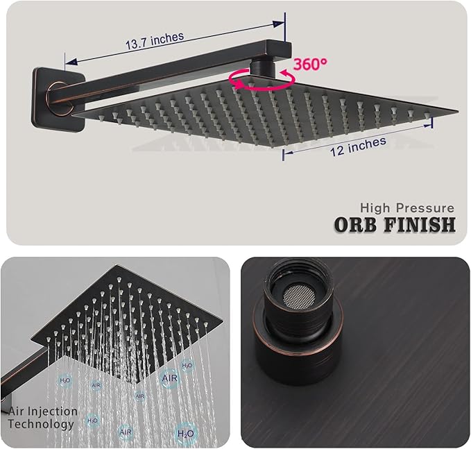 annazom Oil Rubbed Bronze rain Shower Faucet Set Shower System 12 Inches Square Shower Head with Handheld, Waterfall Showerhead, All Metal Shower Faucet Trim Repair Kits (Contain Shower Valve)