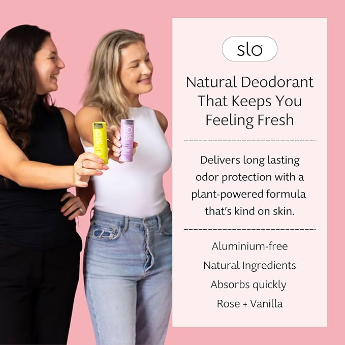 Slo | Natural Deodorant - All Natural Ingredients, Vegan & Cruelty Free, Paper Packaging | Rose + Vanilla, (1.94oz/55g)