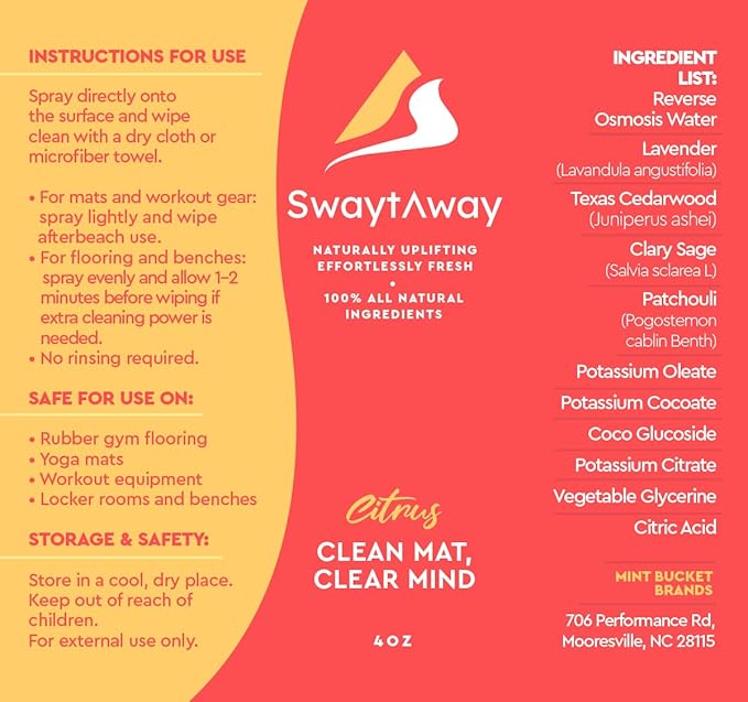 SwaytAway Fitness Mat Mist 2-Pack – 4oz Travel Size Yoga Mat Spray with Towel (Lavender, Citrus) – Aromatherapy-Inspired Blends – Plant-Based, No Rinse, Refreshes & Deodorizes