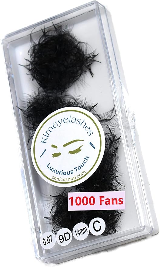 9D - 0.07 C and D Curl 1000 Premade volume fans loose Fans, Handmade eyelash extensions supplies Russian volume lash promade fan (9D - 0.07 - Curl C, 14mm)