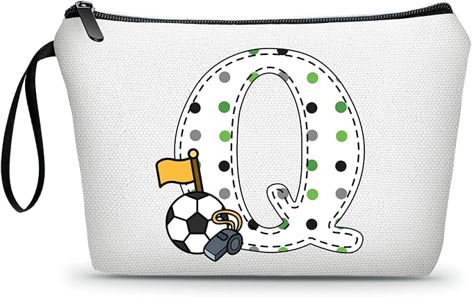 ARIOSEY Soccer Gifts Personalized Soccer Ball Cosmetic Bag for Purse Birthday Inspirational Gifts for Girls Women Team Coach Mom Stuff Travel Organizer-Q
