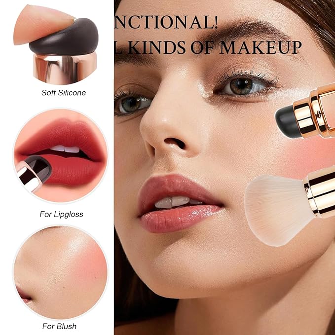 Bling Toman Mini 4 in 1 Makeup Brushes Set,Makeup Sponge,Blush Blending,Eyeshadow,Eyebrow&Liner Lip Face Foundation All-in-One Brushes Travel Makeup Brushes with Silicone Sponge