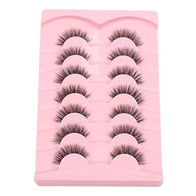 Lashes False Eyelashes 13MM Wispy Lashes Pack Fluffy Lash Strips False EyeLashes with Thin Band C Curl Natural Lashes Fake Eyelash 7 Pair Siligli
