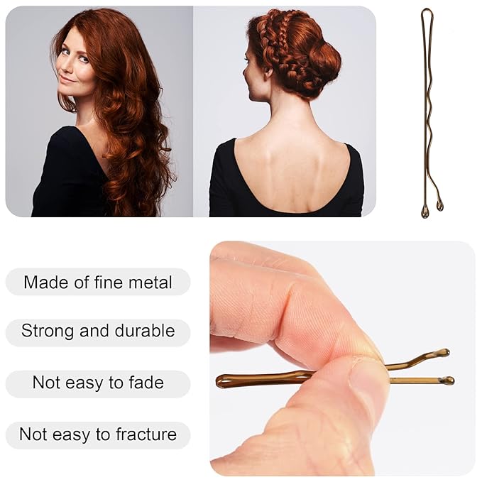 2" Bobby Pins in case - 400 Pcs Gold Hair Pins Clips Bulk for Women - Mini Strong Hold Bun Pins for All Hairstyle (Thin/Thick/Curly/Straight) - Hair Accessories for Styling, Updos, Daily Use