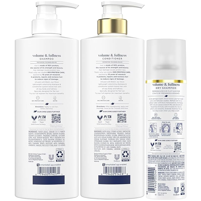 Dove Shampoo and Conditioner Set, Volume & Fullness + Advanced Dry Shampoo – Refresh & Revive Thin, Flat and Dry, Damaged Hair (3 Piece Set)