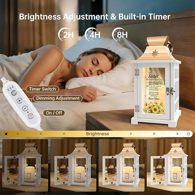 Sister Gifts from Sister, Candle Warmer Lamp Lantern with Timer, Christmas Birthday Gifts for Sisters from Sisters - Thanksgiving Gifts