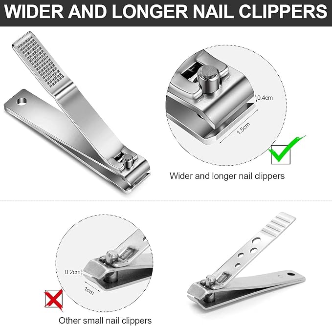 Mudder 6 Pcs Silver Large Nail Clippers Stainless Steel Ultra Sharp Sturdy Fingernail and Toenail Clipper Cutters Straight Edge Toenails Nail Trimmer Cutters for Men Women Thick Nails Anti-slip Handle