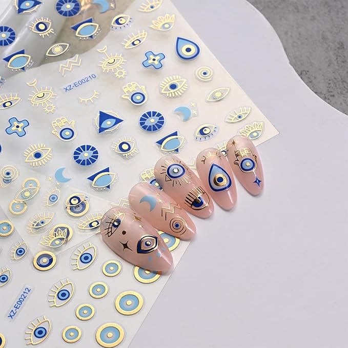 12 Sheets Evil Eye Nail Stickers for Nail Art Star Nail Stickers Moon Nail Decals Snake Self Adhesive Nail Art Supplies for Women Girls Kid DIY Nail Art Decorations