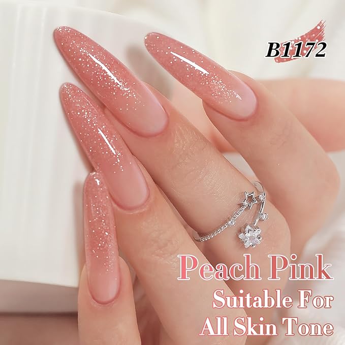 Double Rhythm 0.5Oz Glitter Gel Polish Shimmer Reflective Color for Nail Art Salon DIY Soak Off 15ml Nail Lamp Gel Polish at Home (Peach Pink-B1172)