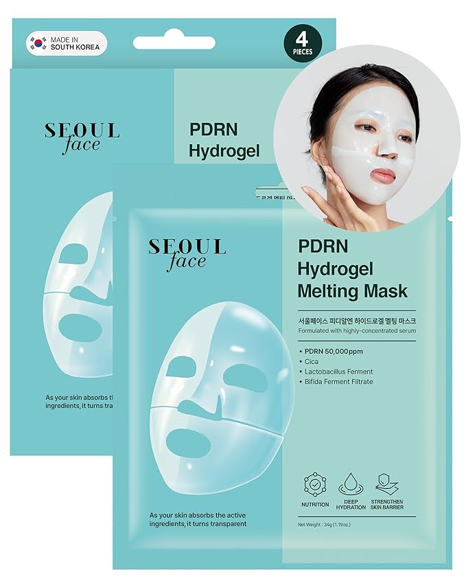 DERMAL Seoul Face PDRN Hydrogel Melting Mask (4 Pack) - 5% Salmon DNA Overnight Regeneration Facial Mask - Skin Barrier Repair & Calming Ritual with Cica & Probiotics - K-Beauty