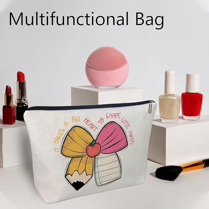 CLHHM Teacher Appreciation Makeup Bag Cosmetic Bag with Zipper - Travel Toiletry Bag for Travel Essentials, Birthday Gifts for Women, Gifts for Teenage Girls & New Mom Care Package
