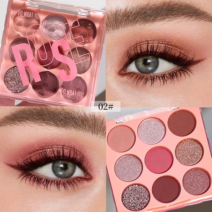 Mauve 9-Color Eyeshadow Palette – Waterproof, Long-Lasting, Matte & Shimmer – Rose, Plum & Mauve Tones for Soft, Blendable,Elegant Eye Makeup 02#