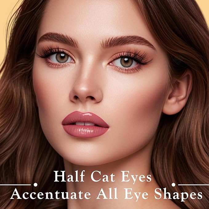 Half Lashes Wispy Cat Eye Strip Lash Cateye Fake Eyelashes Strips Natural False Mink Eyelash Pack Demi Wispies Thick 7-15mm Winged Half Pestañas Postizas for Women