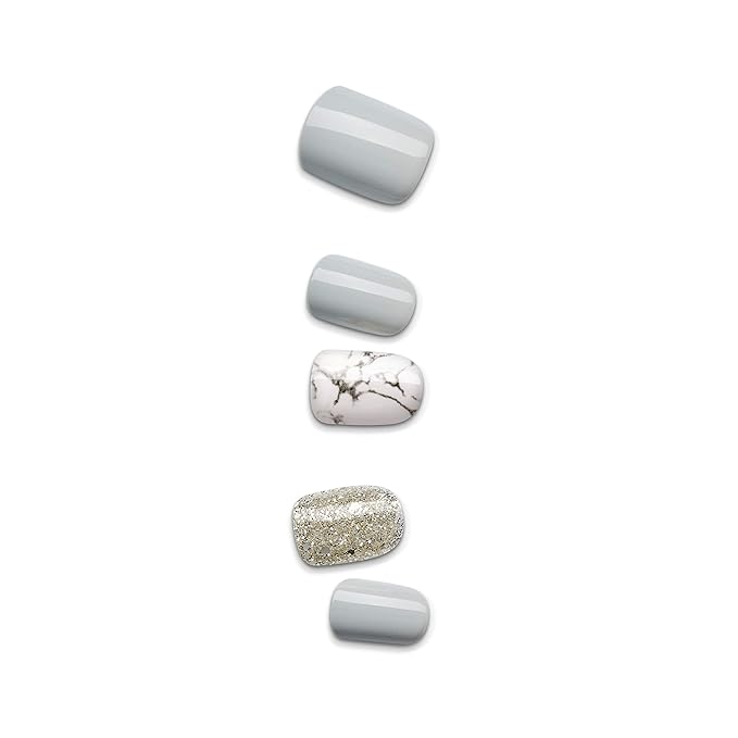 imPRESS Design, Press On Nails, Knock Out, Gray, Short, Size, Squoval, Shape, Includes 30 Nails, Prep Pad, Instructions Sheet, 1 Manicure Stick, 1 Mini File