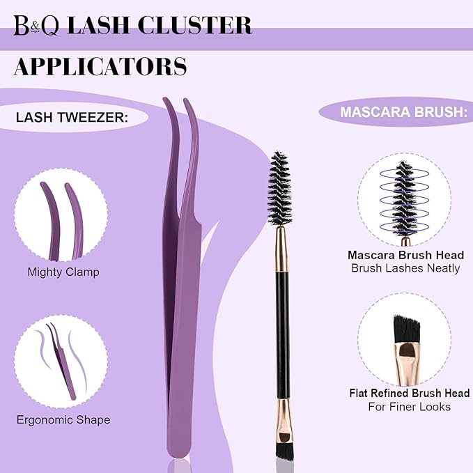 B&Qaugen Lash Extension Kit 192 PCS Eyelash Extension Kit D Curl Lash Clusters Kit Wispy Individual Lash Kit DIY Lash Extension Kit with Lash Glue and Remover Applications (B05+B06, Kit)