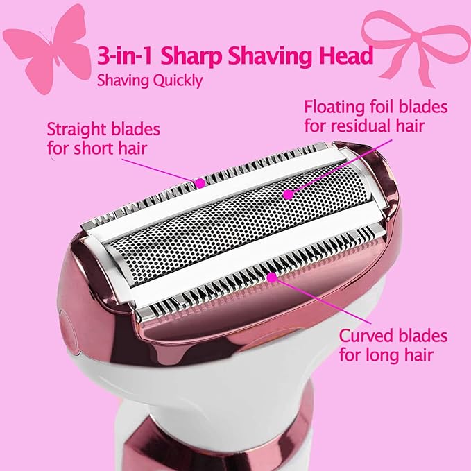 Electric Razors for Women Bikini Shaver for Women 4 in 1 Trimmer, Razors for Shaving Pubic Hair Remover, Painless & Safety for Pubic Body Facial Hair Removal, USB Rechargeable