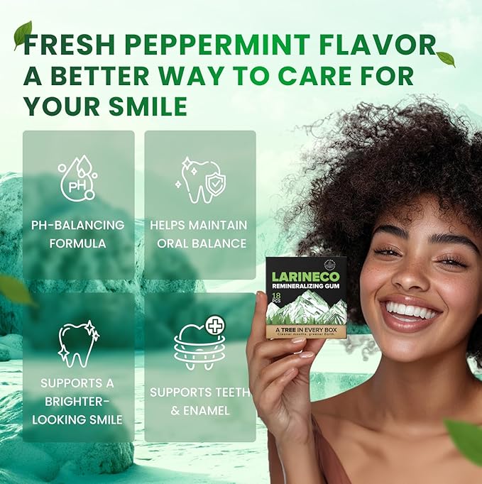 Larineco Remineralizing Gum with Nano Hydroxyapatite & Xylitol – Sugar-Free Xylitol Gum – Plastic-Free, Dye-Free, Aspartame-Free – Natural Base – 36 Pieces (18 Count (Pack of 2), Peppermint)
