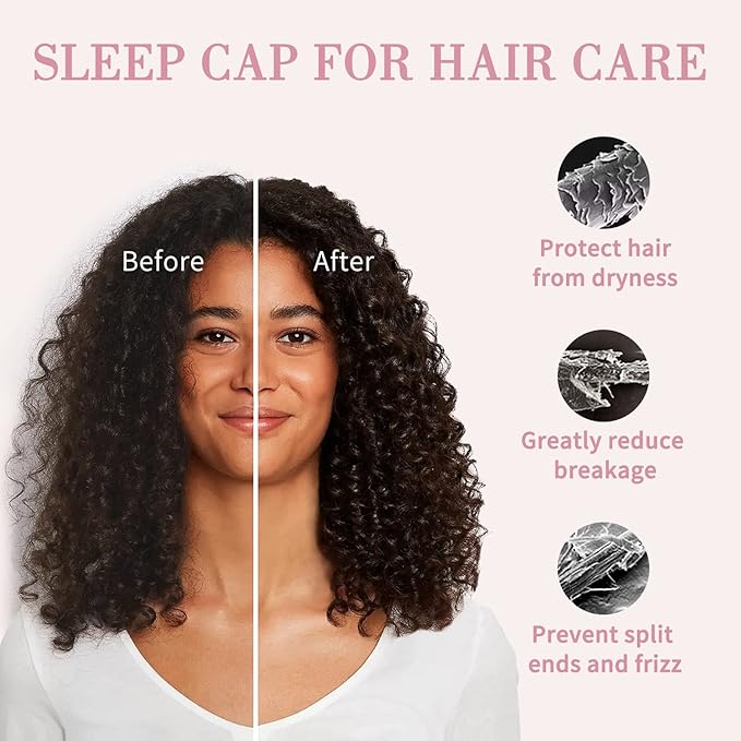 Fittia Satin Hair Bonnet for Sleeping, Silky No Frizzy for Curls Care, Adjustable Strap for Non-Slip, Dreadlocks Cap for Women&Men Pink