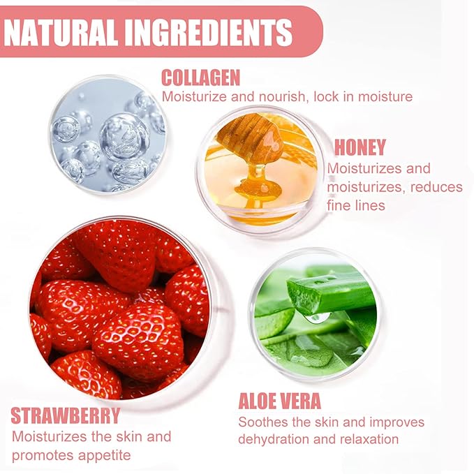 2PCS Bee Lip Balm Honey Pot,Honey Balm（Honey+Strawberry）