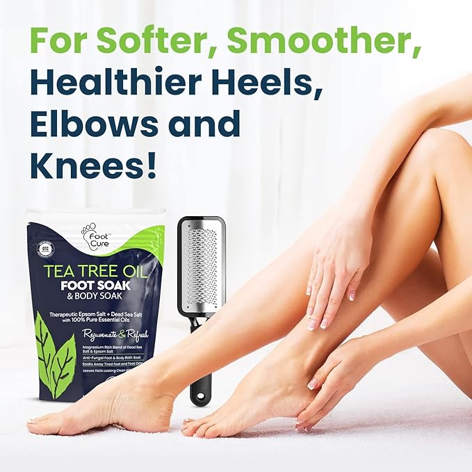 FOOT CURE Exfoliator & Callus Remover Pedicure Set – Care Kit Includes File for Dead Skin, Tea Tree Oil Soak Salts, Urea Cream 40 Percent Removal Gel Made in USA, Ivory, 4 Piece